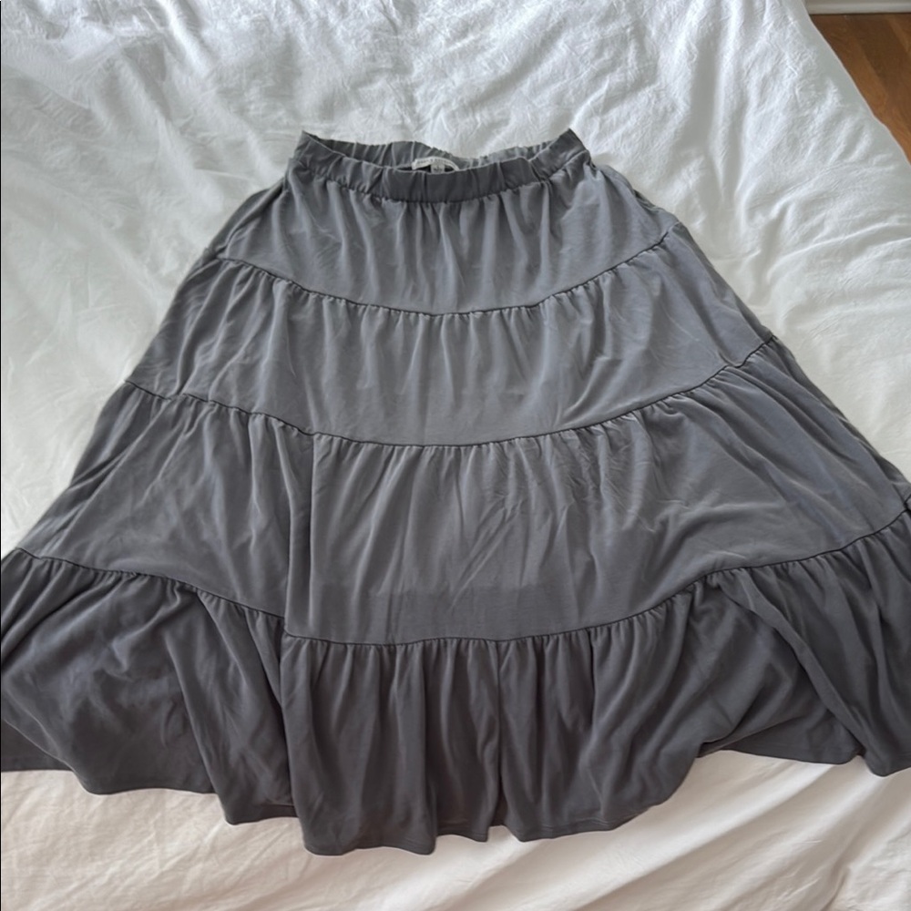 Green Envelope Gray Tiered Maxi Skirt Casual A-line